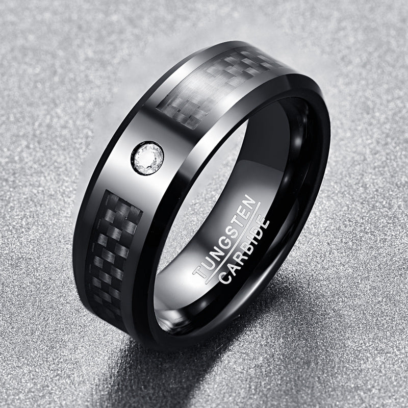 Electroplated Polished Diamond Carbon Fiber Tungsten Steel Ring