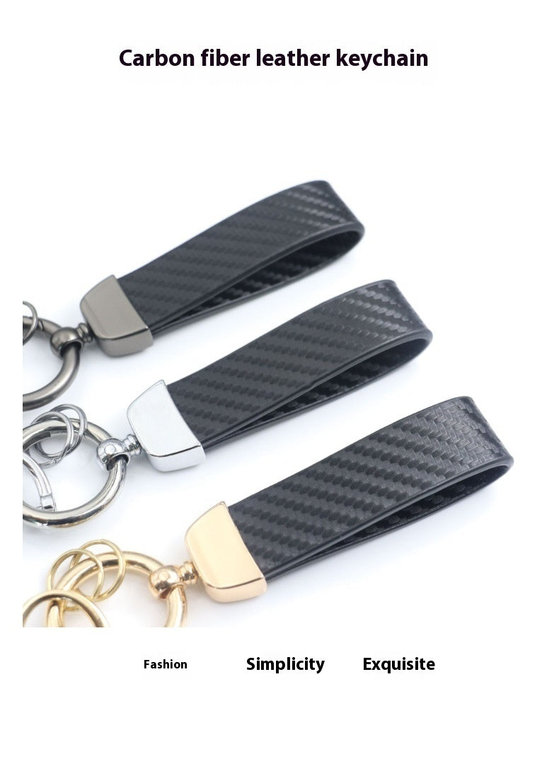 Carbon Fiber Pattern Car Leather Key Ring Pendant