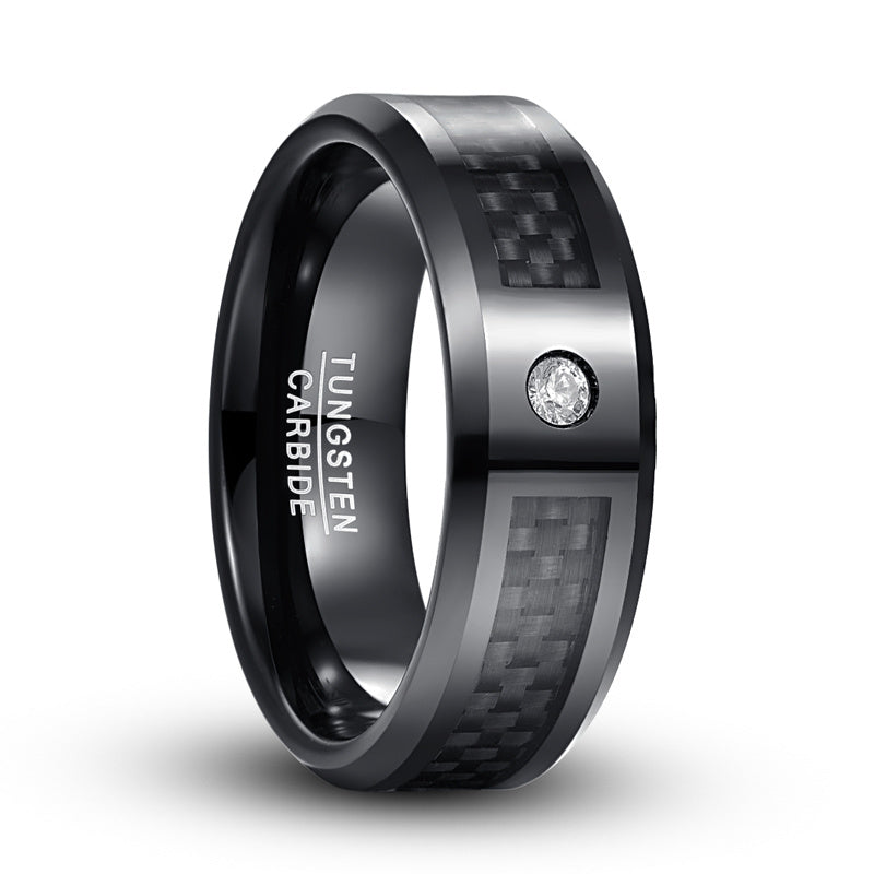 Electroplated Polished Diamond Carbon Fiber Tungsten Steel Ring