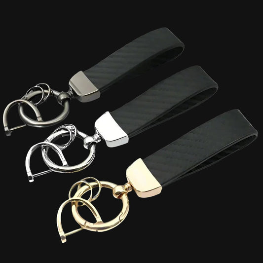 Carbon Fiber Pattern Car Leather Key Ring Pendant