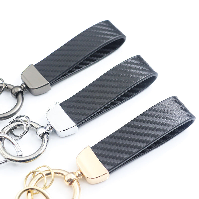 Carbon Fiber Pattern Car Leather Key Ring Pendant