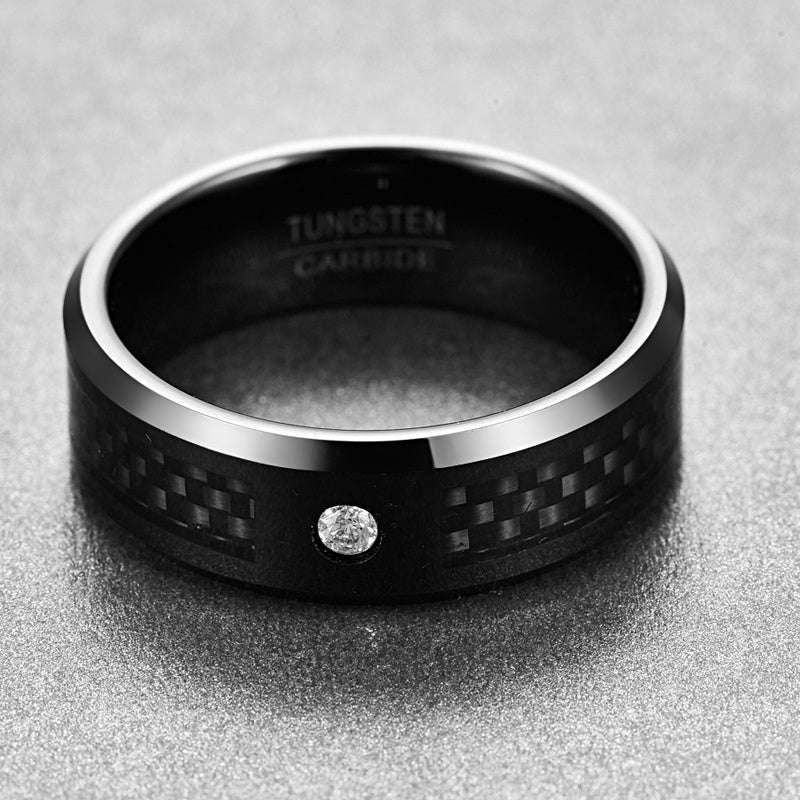 Electroplated Polished Diamond Carbon Fiber Tungsten Steel Ring